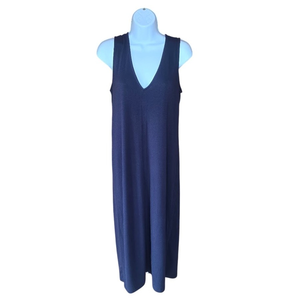 Lou & Grey Navy‎ Blue Signaturesoft V-Neck Midi Dress Womens M Casual Minimalist